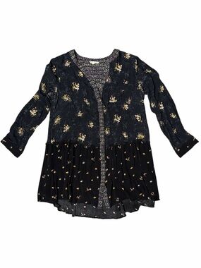 MYSTREE Women’s Black Floral Long Sleeve Peplum Top